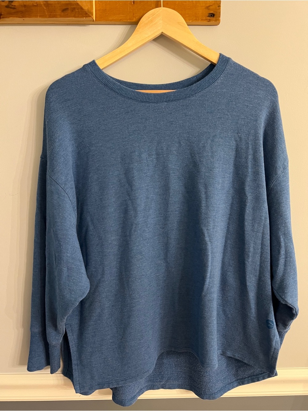 L.L.Bean Soft Stretch Pullover Top Blue Oversized Drop Shoulder L Pet